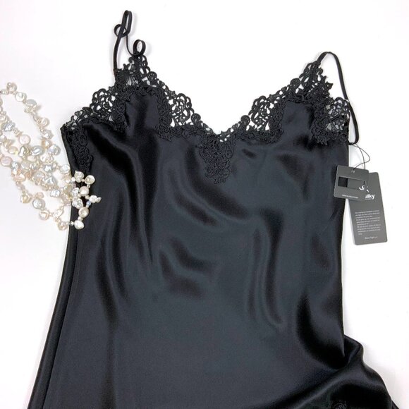 New SilkSilky 100% Silk Black Slip Dress Adjustible Straps Sz M - Picture 14 of 16